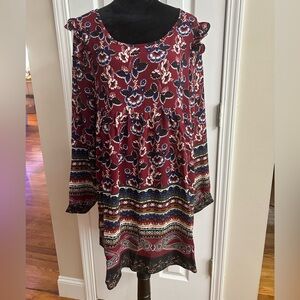 Hayden Floral Burgundy Women's Dress Lightweight Long Sleeve Bohemian XL NWOT